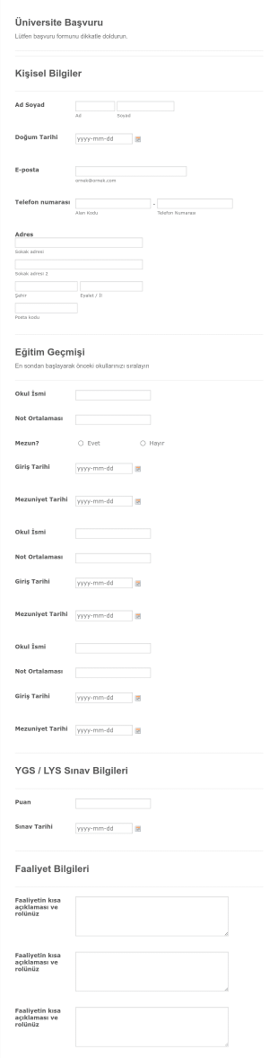 Üniversite Başvuru Form Template