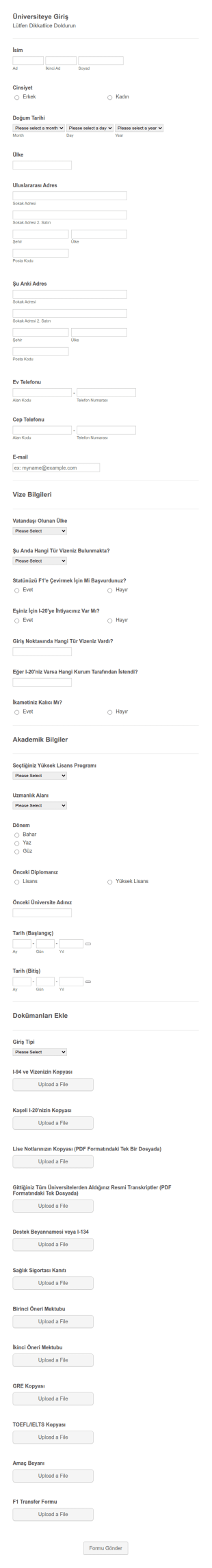 Üniversite Giriş Form Şablonu