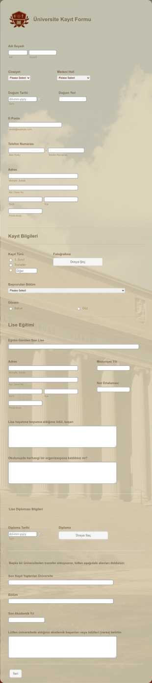 Üniversite Kayıt Formu 2 Form Template
