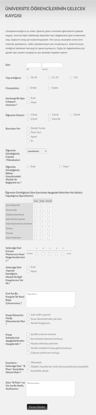 Üniversite Öğrencilerinin Gelecek Kaygısı Form Şablonu