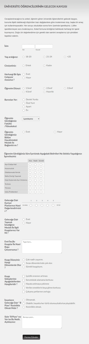 Üniversite Öğrencilerinin Gelecek Kaygısı Form Şablonu