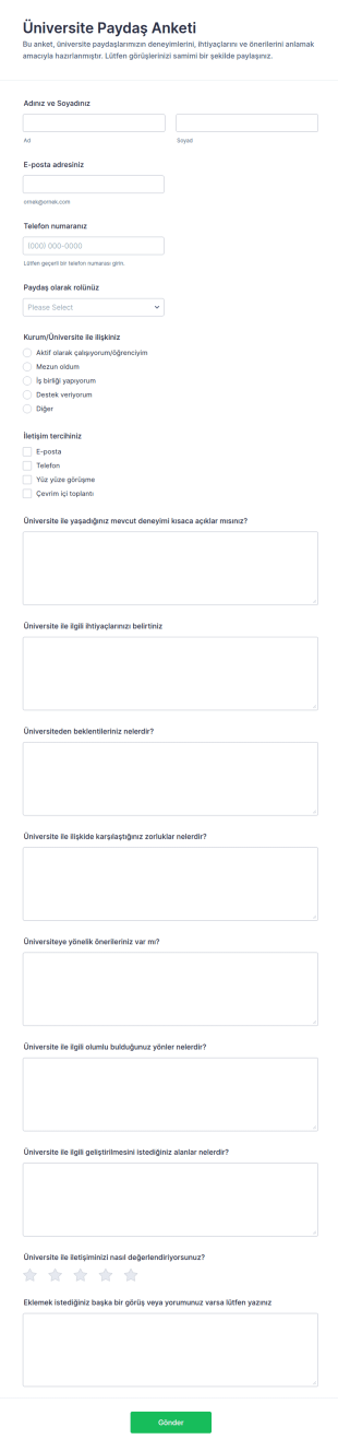 Üniversite Paydaş Görüşme Form Şablonu