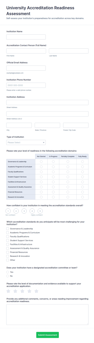 University Accreditation Readiness Assessment Form Template