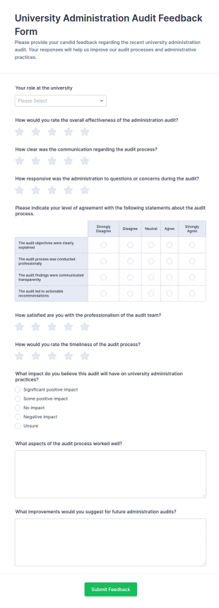 University Administration Audit Feedback Form Template