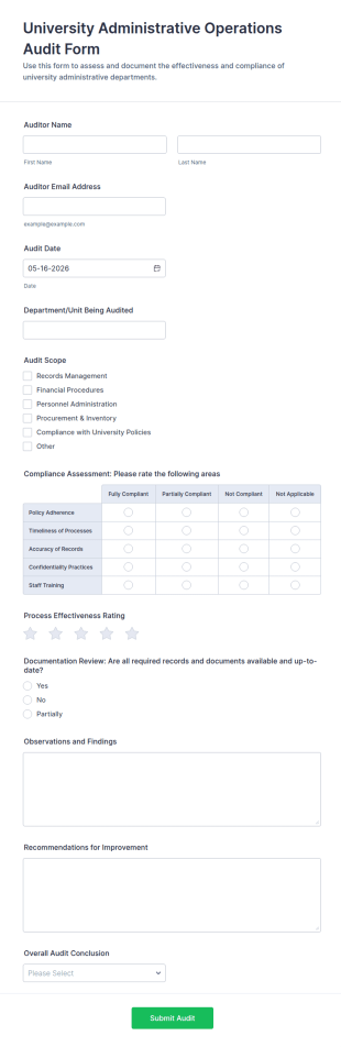 University Administrative Operations Audit Form Template