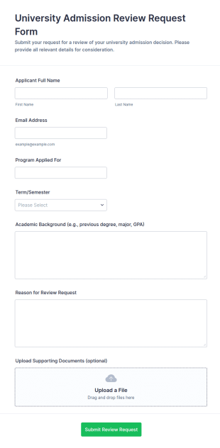 University Admission Review Request Form Template
