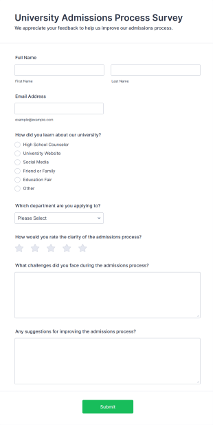 University Admissions Process Survey Form Template