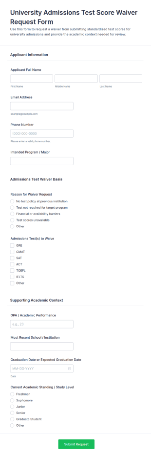 University Admissions Test Score Waiver Request Form Template