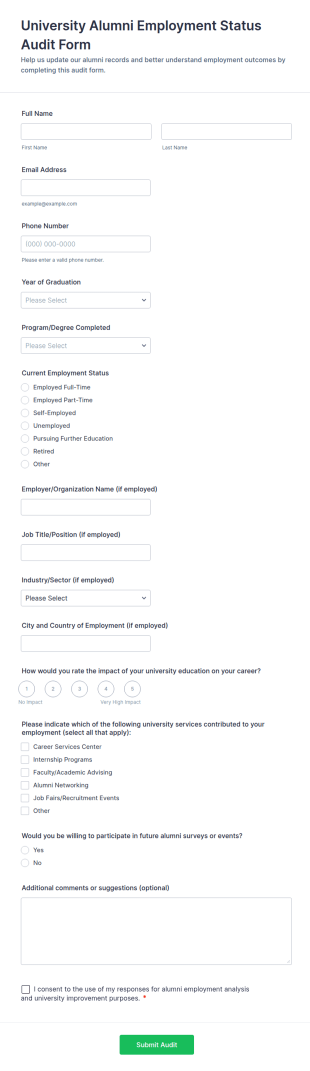 University Alumni Employment Status Audit Form Template