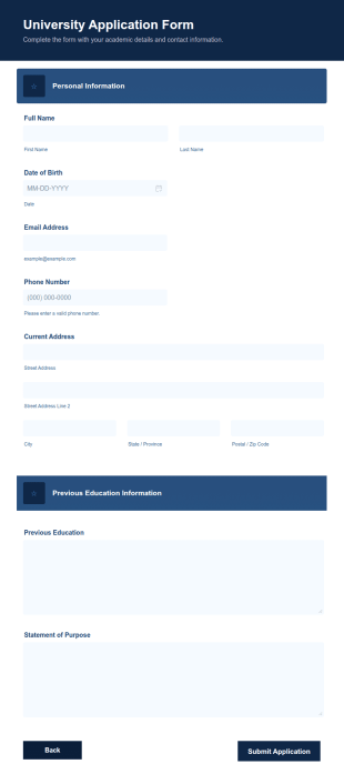 University Application Form Template