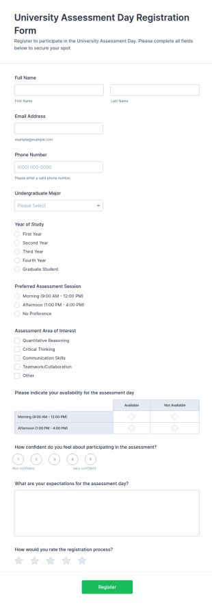 University Assessment Day Registration Form Template