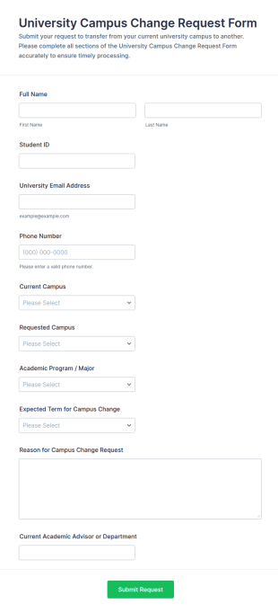 University Campus Change Request Form Template