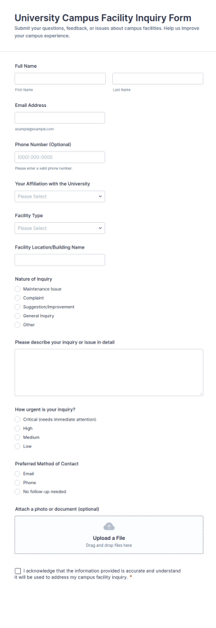 University Campus Facility Inquiry Form Template