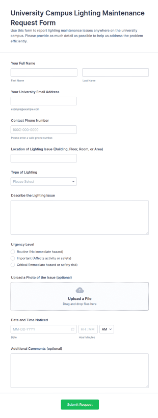 University Campus Lighting Maintenance Request Form Template