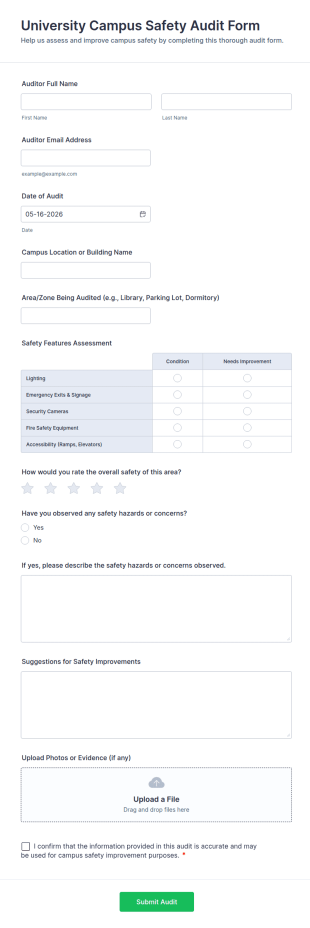 University Campus Safety Audit Form Template