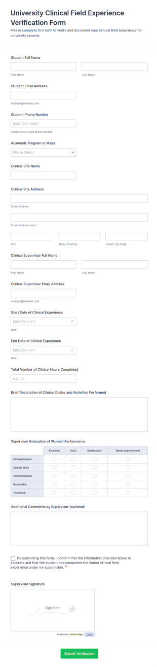 University Clinical Field Experience Verification Form Template