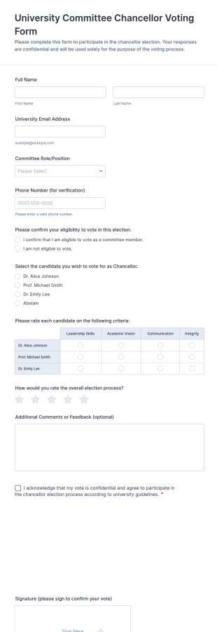 University Committee Chancellor Voting Form Template