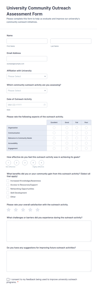 University Community Outreach Assessment Form Template