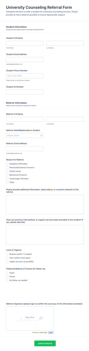 University Counseling Referral Form Template