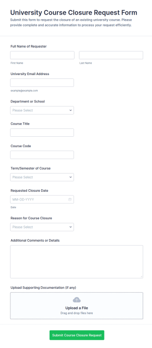 University Course Closure Request Form Template