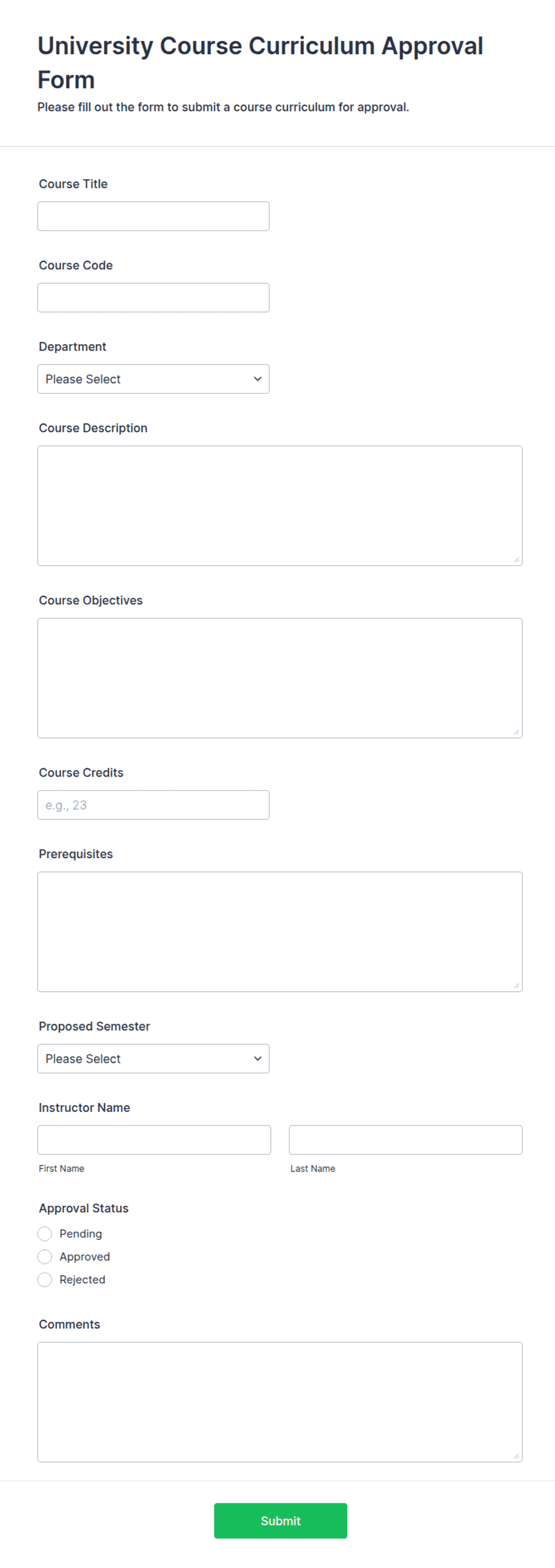 University Course Curriculum Approval Form Template | Jotform