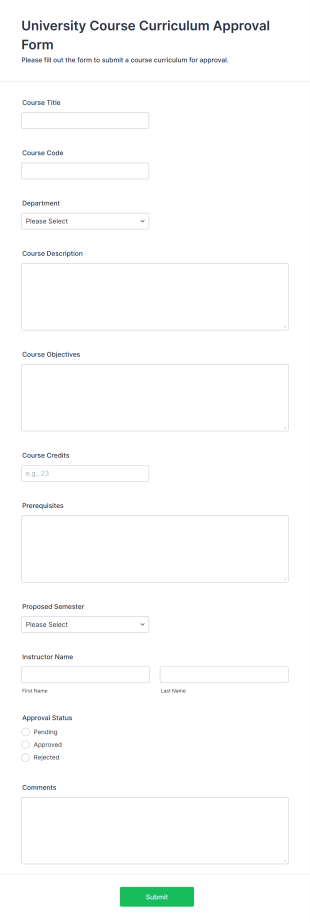 University Course Curriculum Approval Form Template