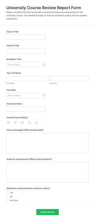 University Course Review Report Form Template