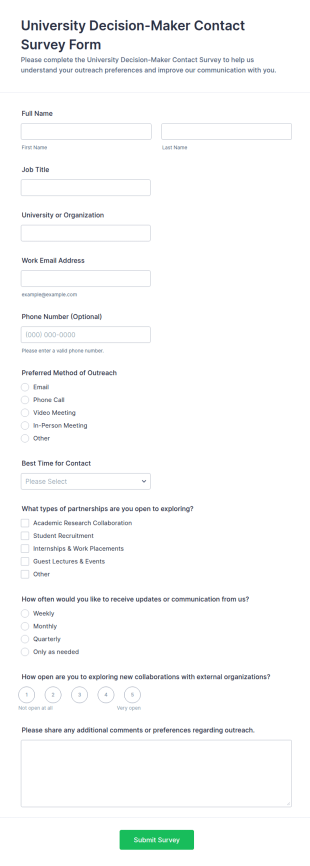 University Decision Maker Contact Survey Form Template