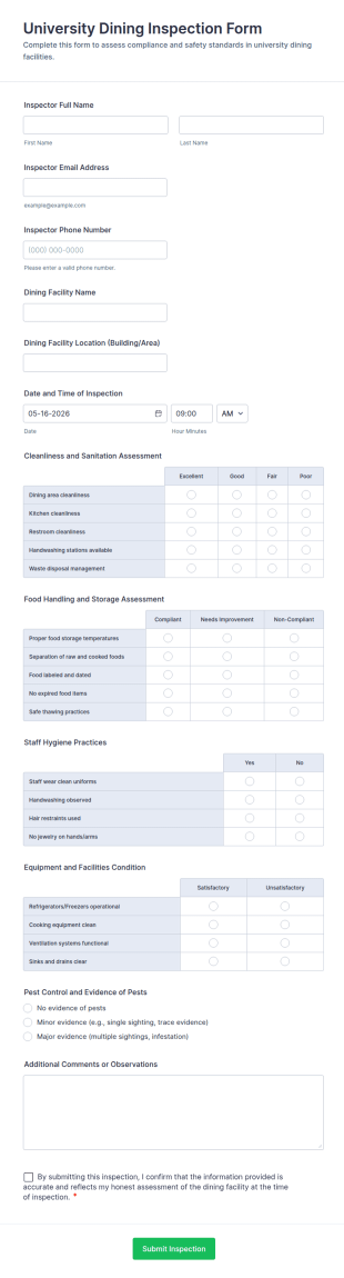 University Dining Inspection Form Template