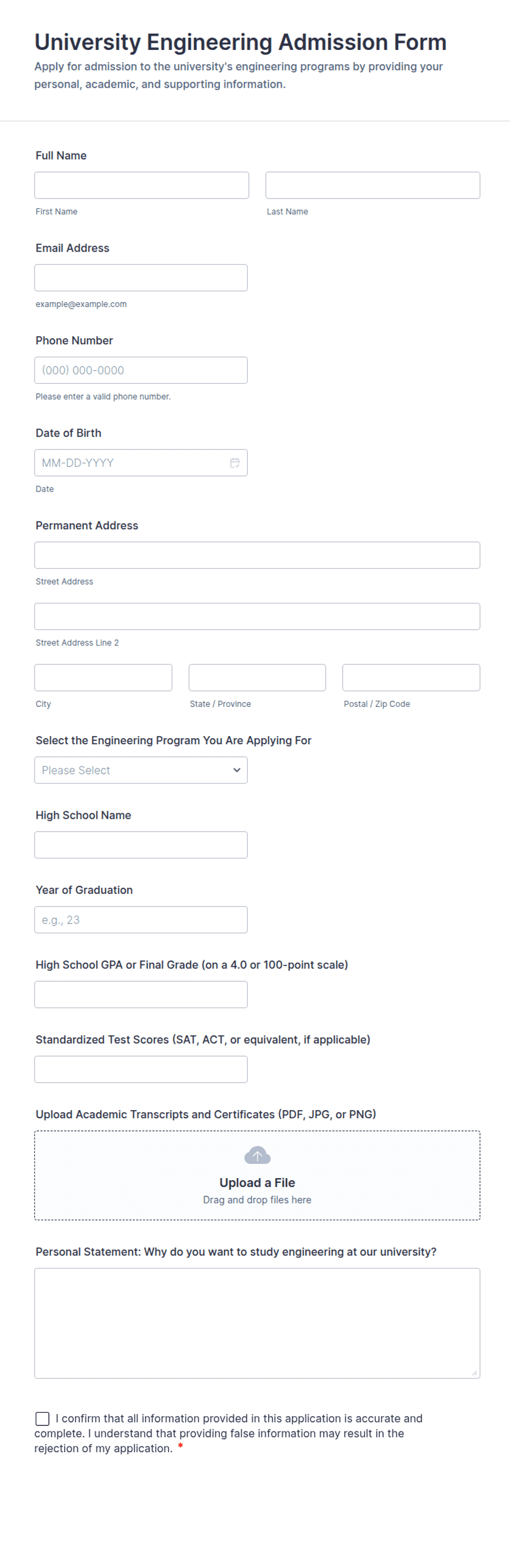 University Engineering Admission Form Template | Jotform