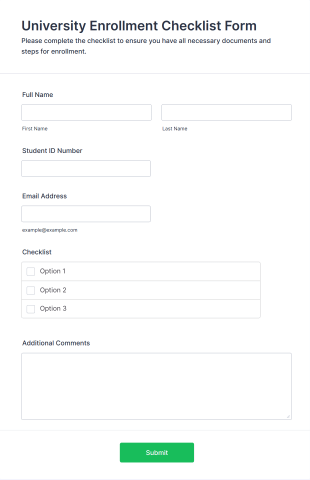 University Enrollment Checklist Form Template