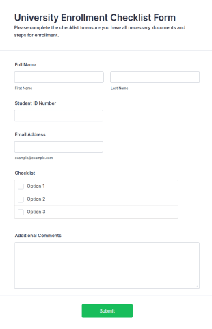 University Enrollment Checklist Form Template