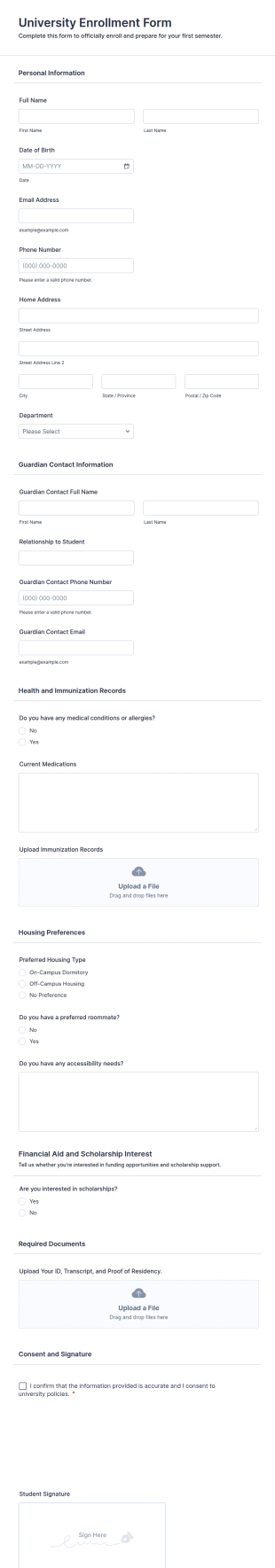 University Enrollment Form Template