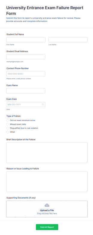 University Entrance Exam Failure Report Form Template