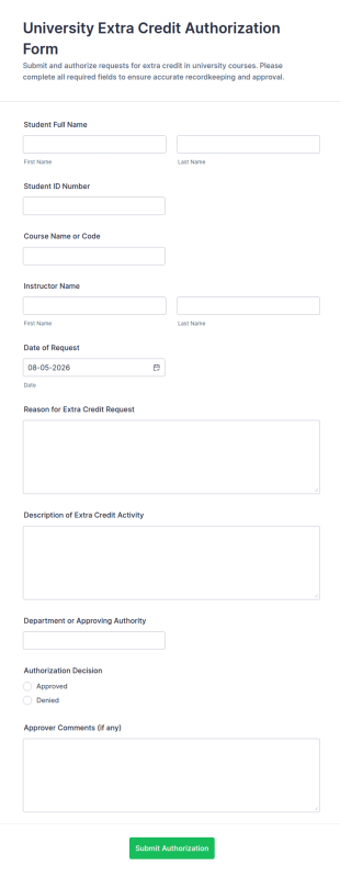 University Extra Credit Authorization Form Template