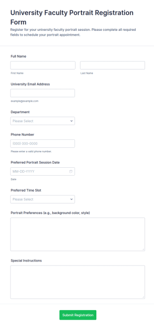 University Faculty Portrait Registration Form Template