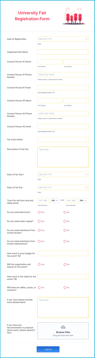 University Fair Registration Form Template