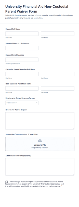 University Financial Aid Non Custodial Parent Waiver Form Template