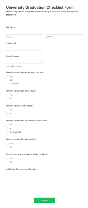 University Graduation Checklist Form Template