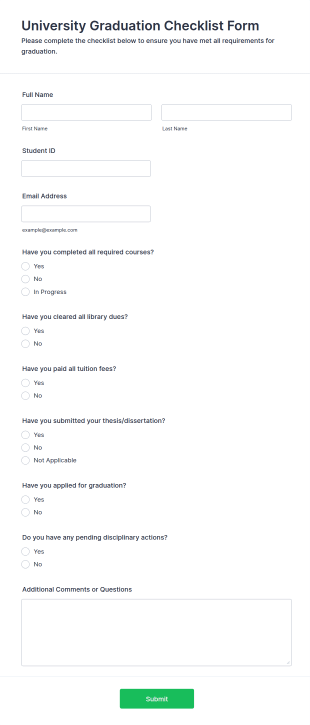 University Graduation Checklist Form Template