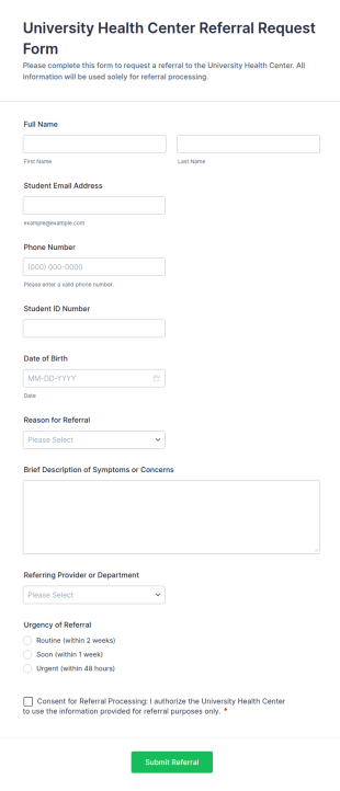 University Health Center Referral Request Form Template