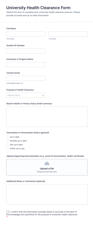 University Health Clearance Form Template