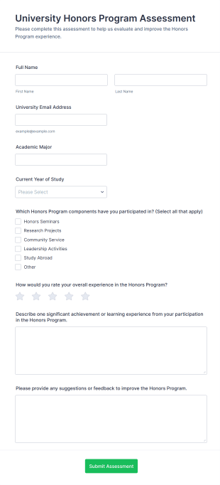 University Honors Program Assessment Form Template