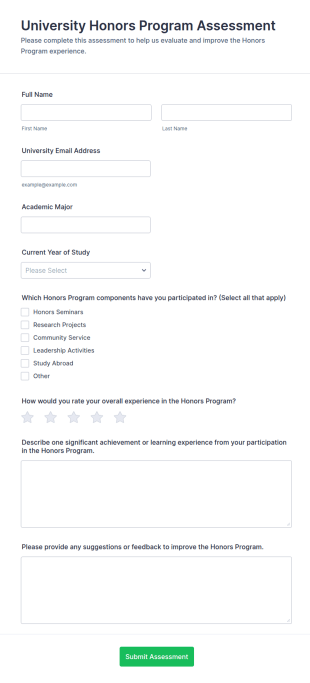 University Honors Program Assessment Form Template