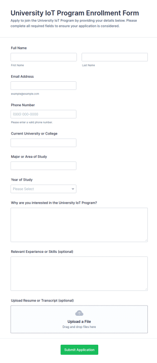 University IoT Program Enrollment Form Template