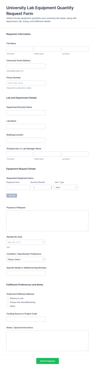 University Lab Equipment Quantity Request Form Template