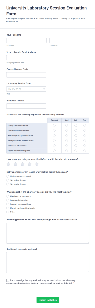 University Laboratory Session Evaluation Form Template