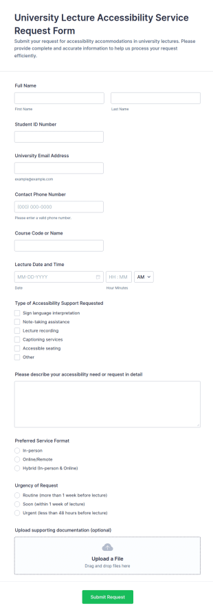 University Lecture Accessibility Service Request Form Template