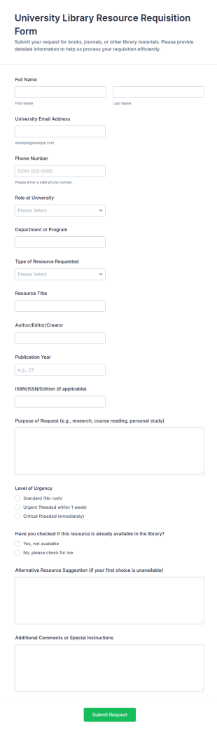 University Library Resource Requisition Form Template