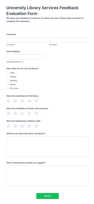 University Library Services Feedback Evaluation Form Template